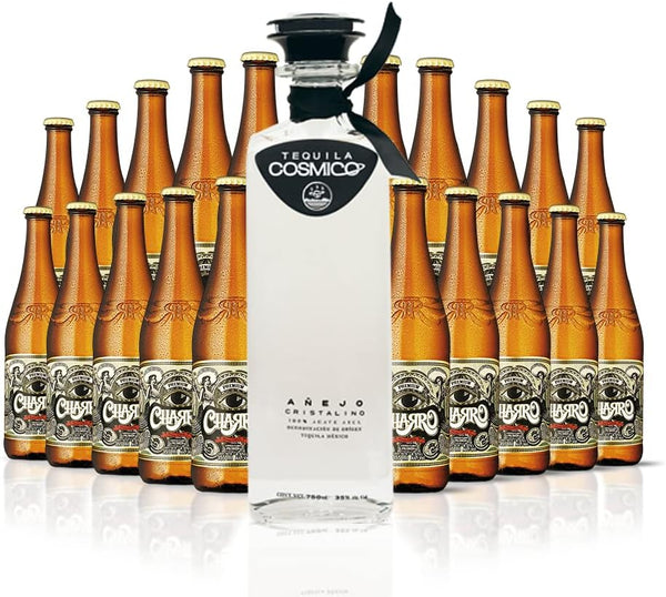 Cerveza Charro Pilsner 19 Pack + Tequila Cósmico Añejo Cristalino