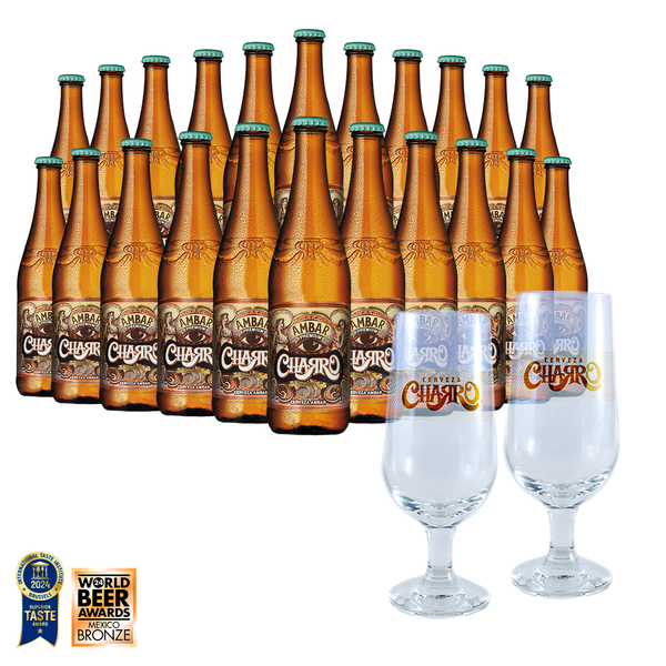 Cerveza Charro Ámbar 22 Pack + 2 Chalices