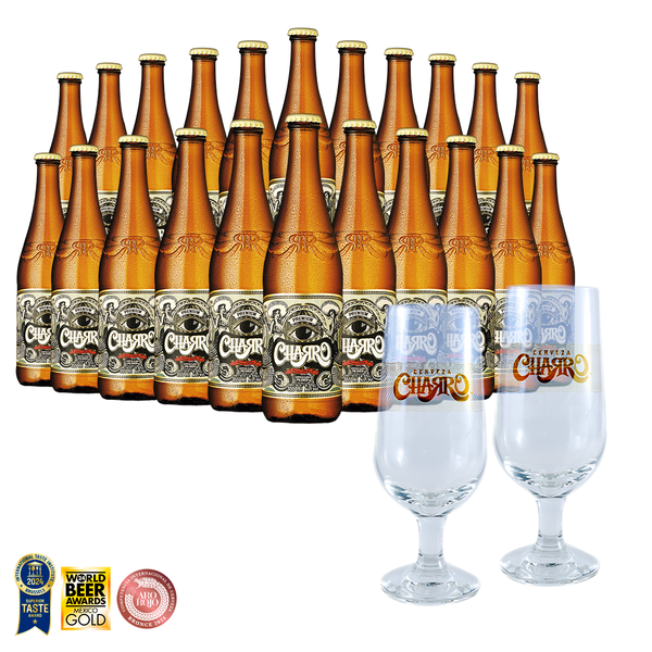 Cerveza Charro Pilsner 22 Pack + 2 Chalices