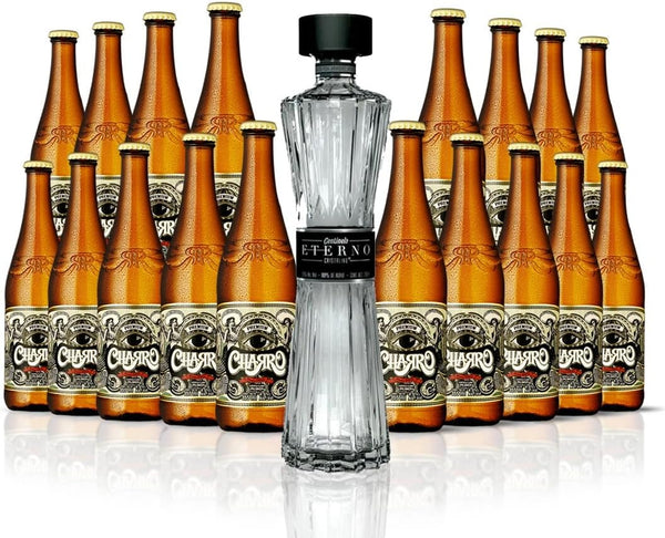 Cerveza Charro Pilsner 18 Pack + Tequila Centinela Eterno Extra Añejo Cristalin